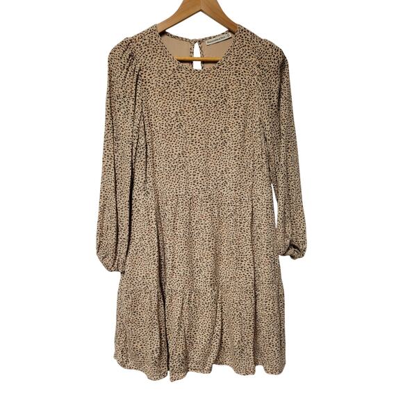 Abercrombie & Fitch Cheetah Print Tiered Dress Women's XS Balloon Sleeve Pockets - Picture 1 of 8